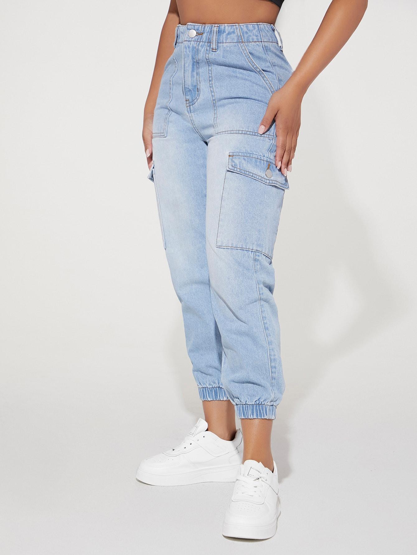 niebieskie spodnie jeans bojówki