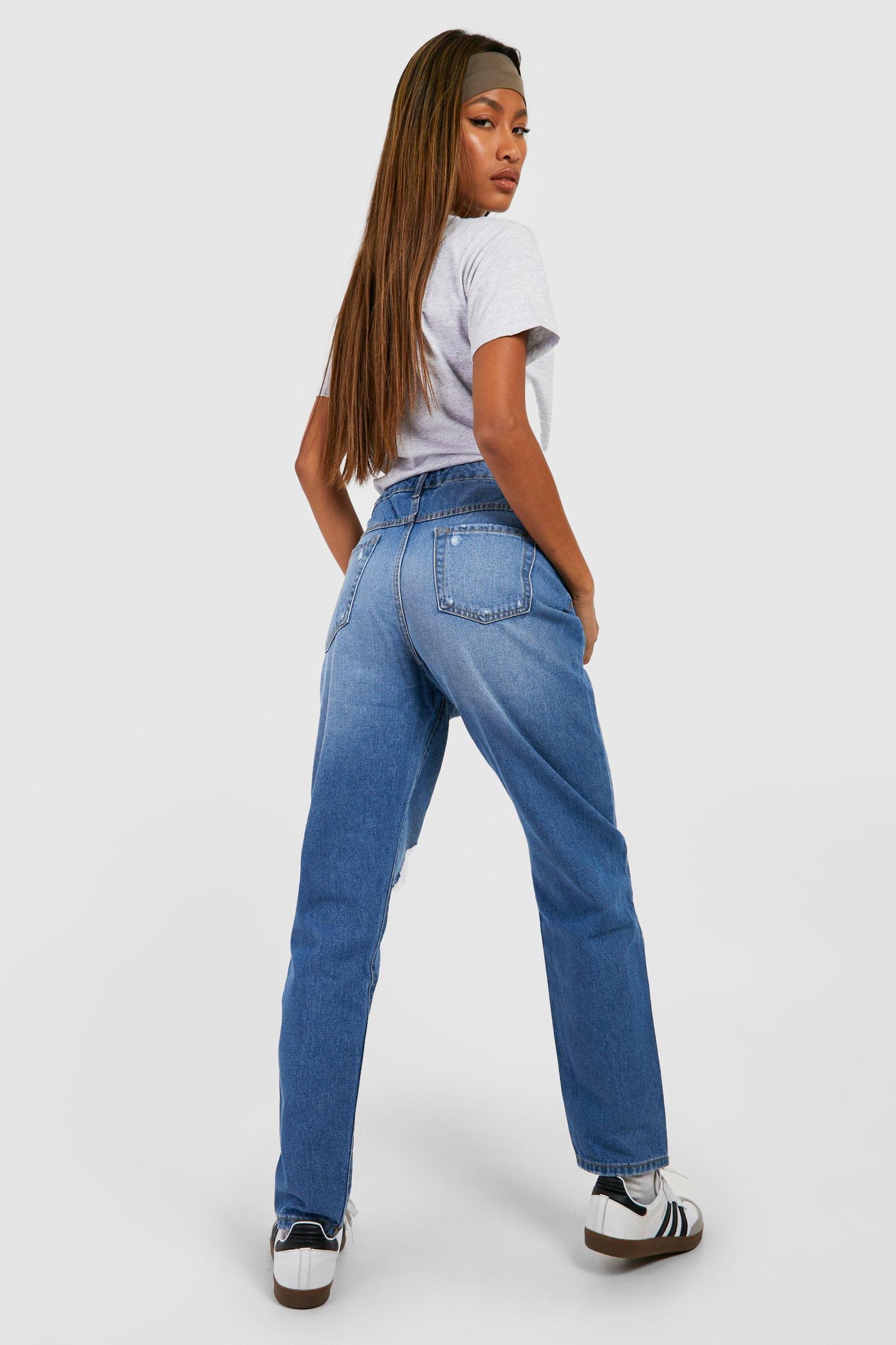 MOMJEANS DŻINSY Z WYSOKIM STANEM PRZETARCIA
