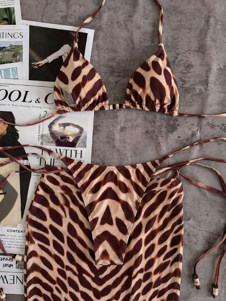 trzyczęściowy strój kąpielowy animal print