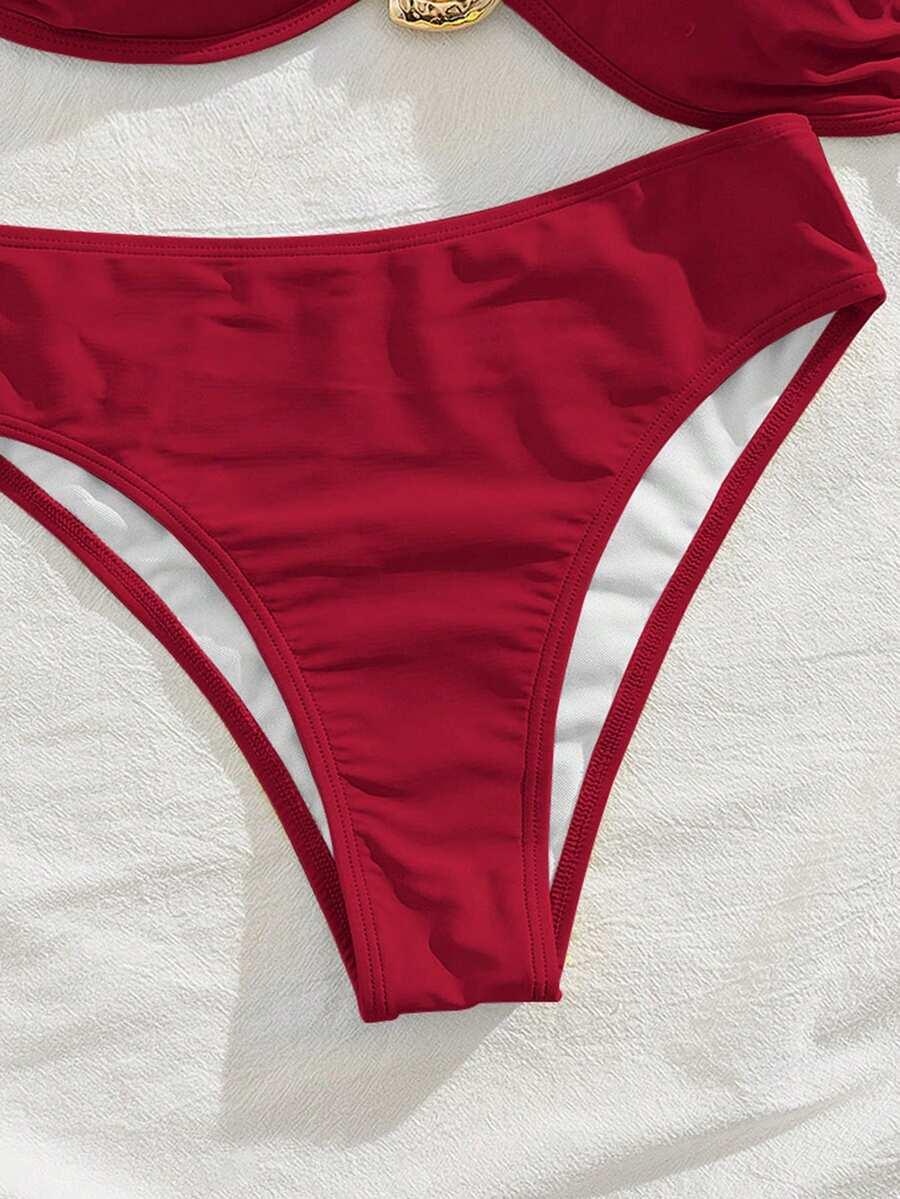 CZERWONY KOMPLET BIKINI ZDOBIENIE