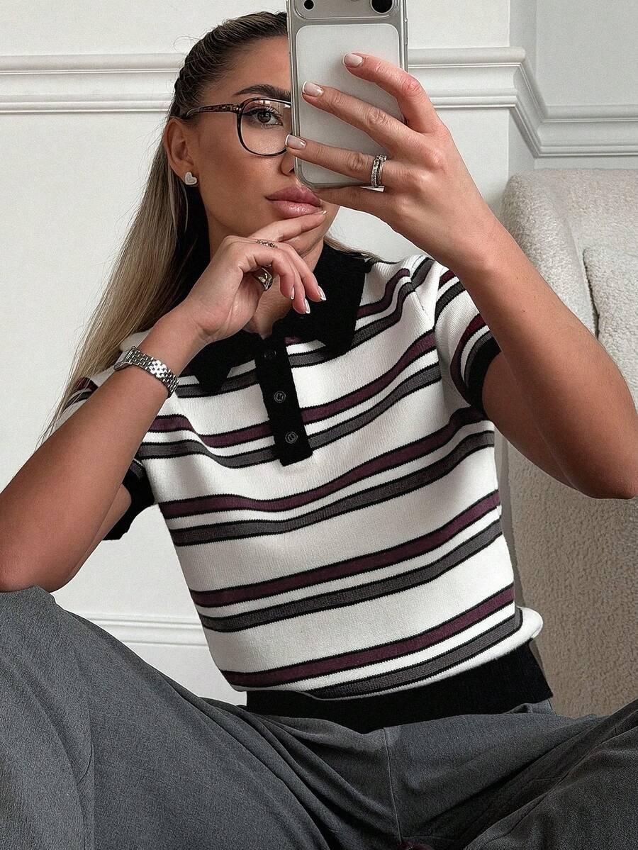 sweter w paski kołnierzyk