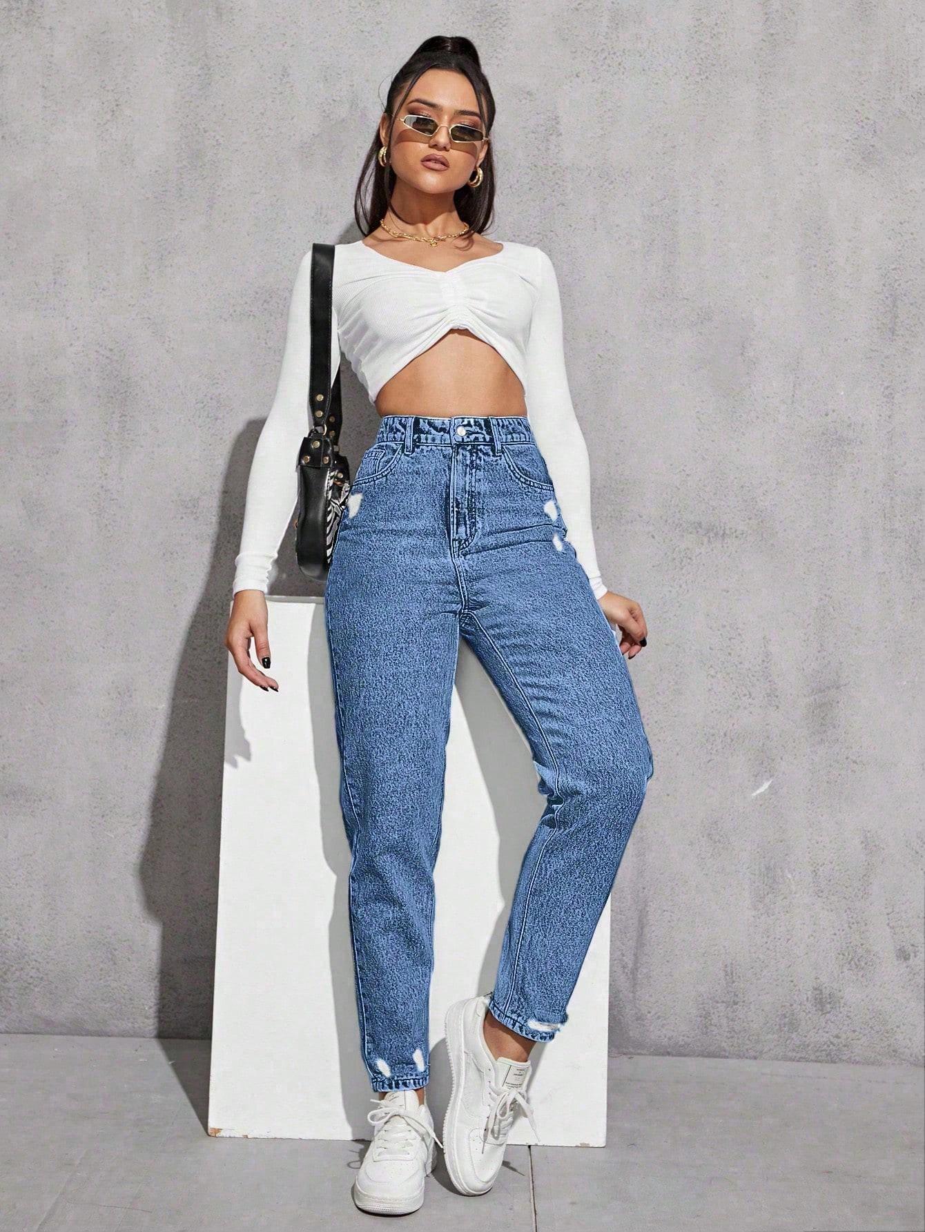 NIEBIESKIE SPODNIE JEANS PRZETARCIA 