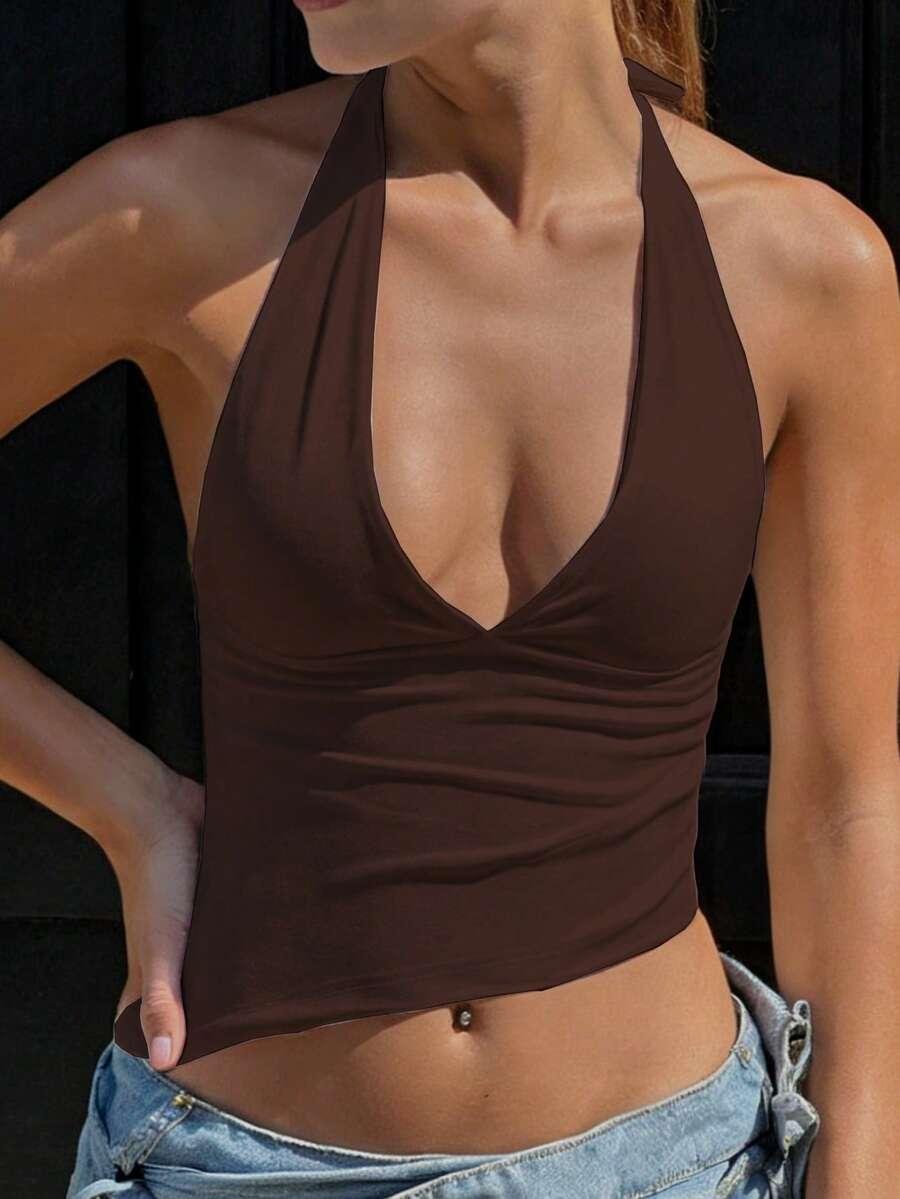 brązowy top odkryte plecy