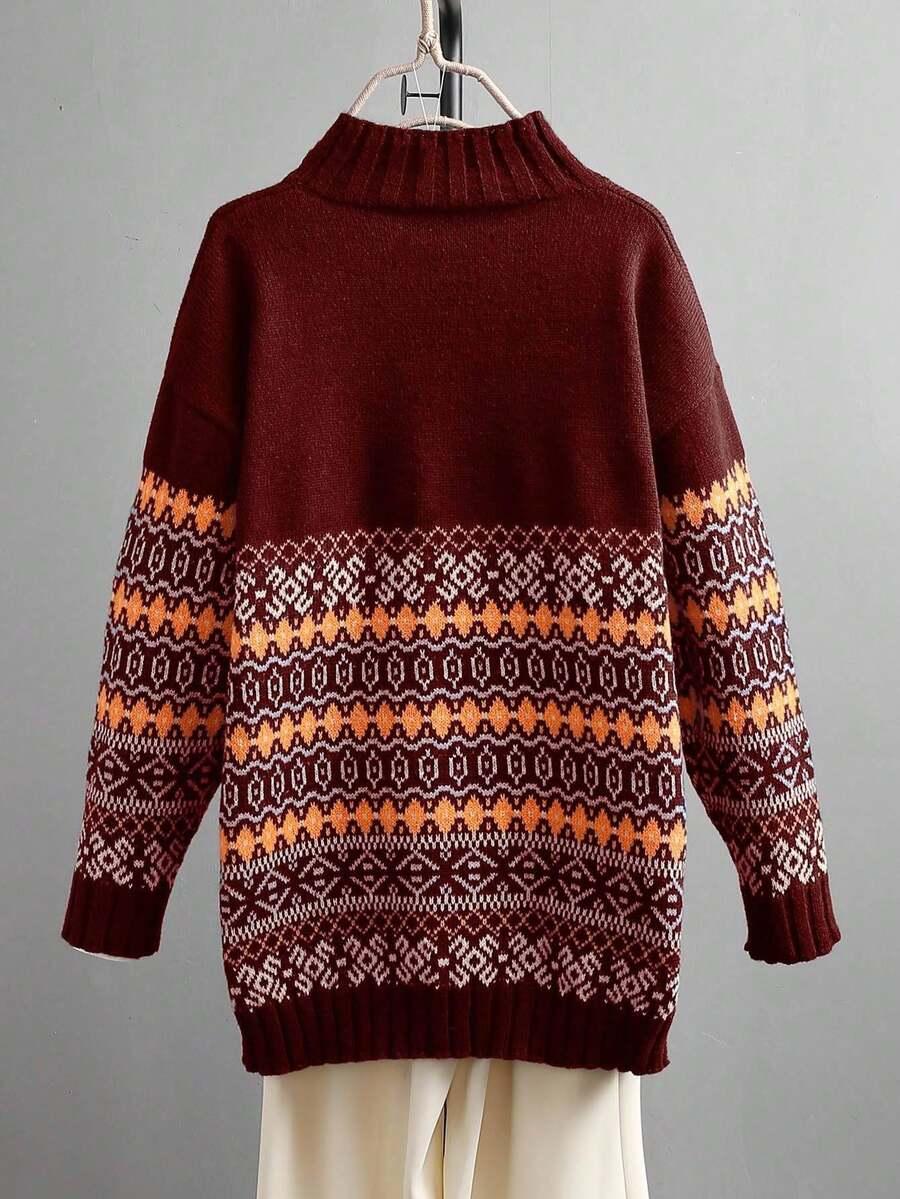 bordowy sweter print 