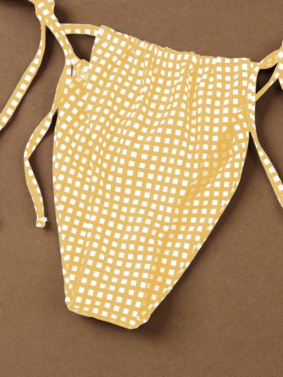 żółty komplet bikini wzór kratka