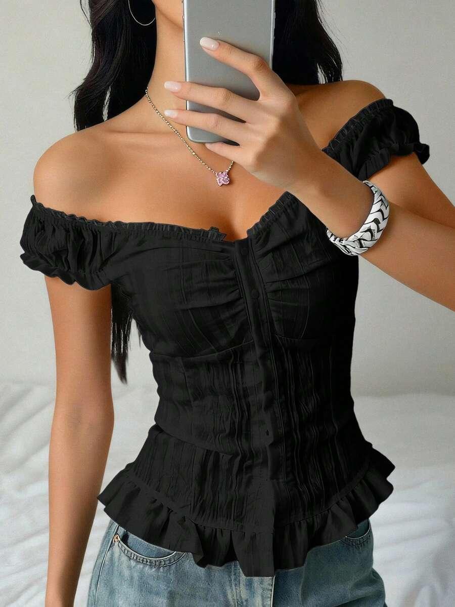 czarny top guziki 