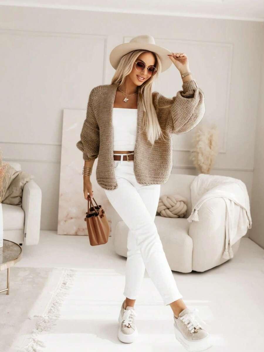 brązowy sweter kardigan