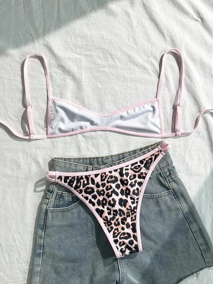 KOMPLET BIKINI W PANTERKĘ RÓŻOWA LAMÓWKA