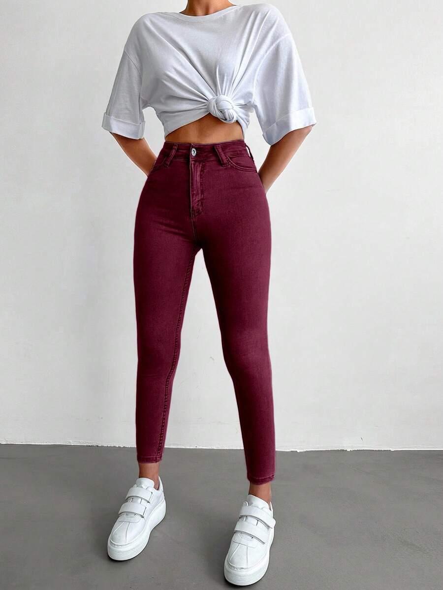 BORDOWE SPODNIE JEANS 