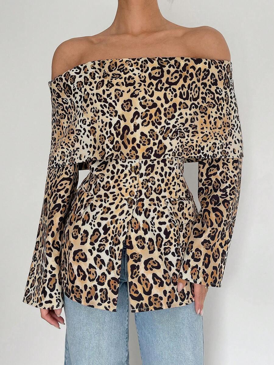bluzka off shoulder animal print