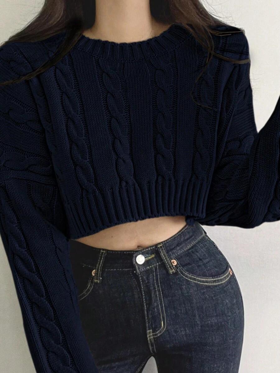 GRANATOWY SWETER OKRĄGŁY DEKOLT