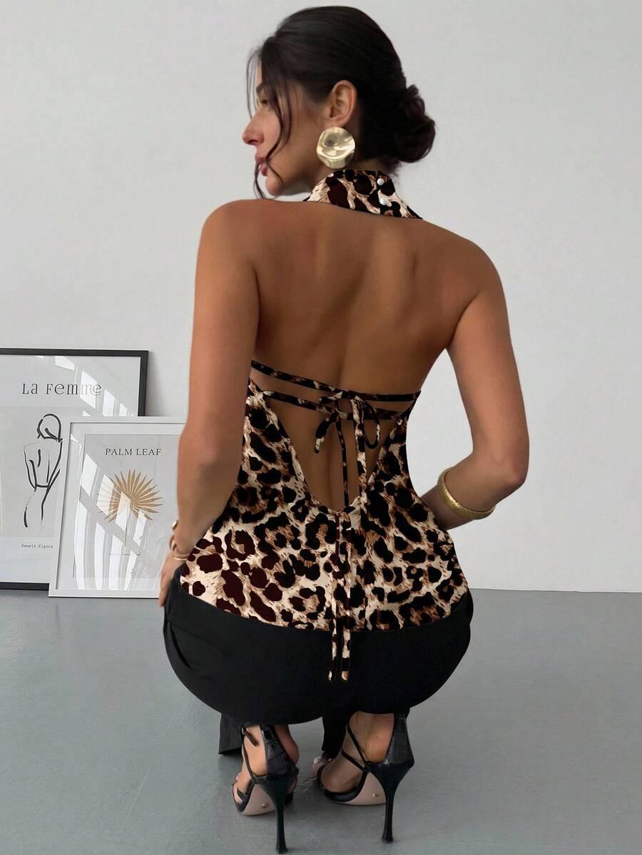 wiązany top animal print