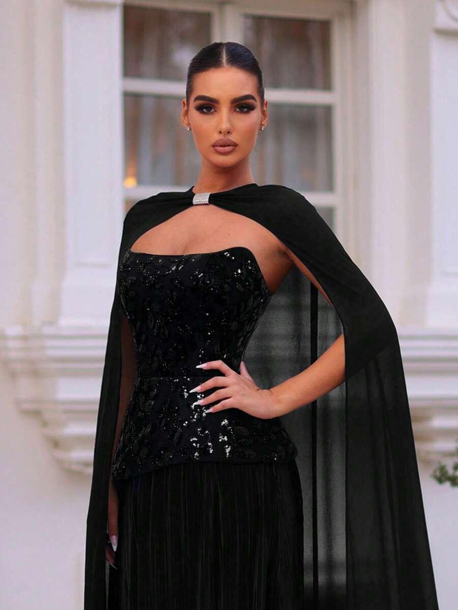 czarna maxi sukienka cekiny 