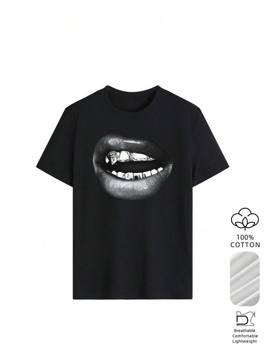 CZARNY T-SHIRT NADRUK