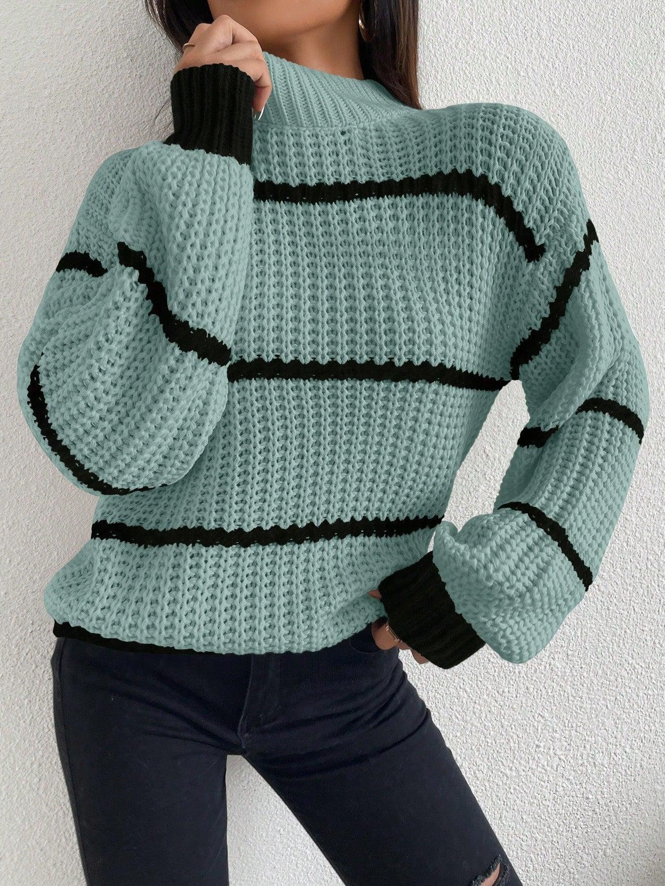 sweter półgolf paski kontrast