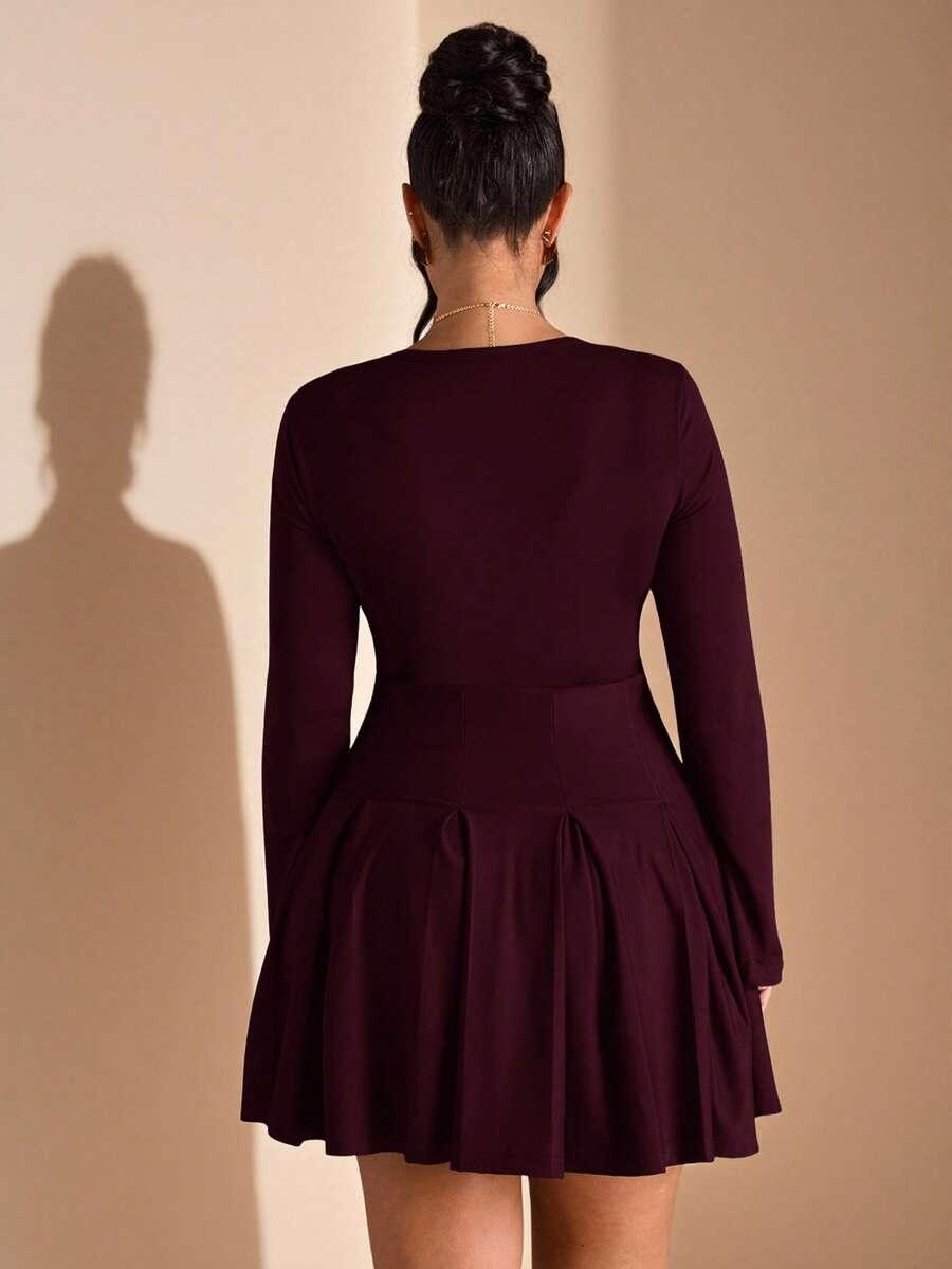 burgundowa mini sukienka