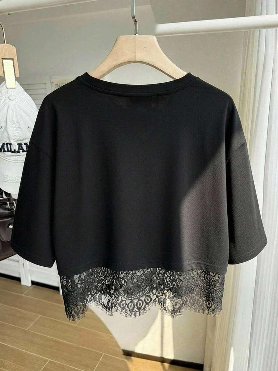 czarny t-shirt koronka