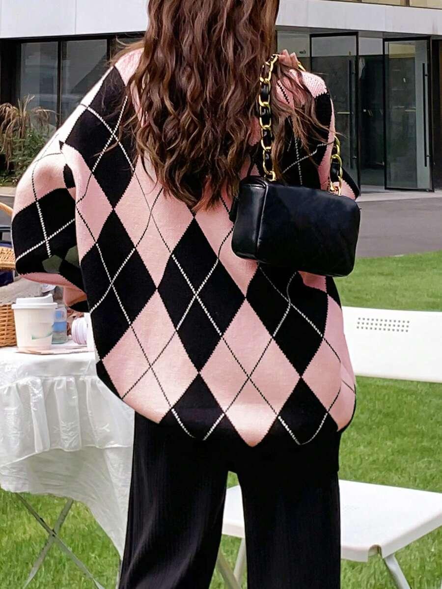 SWETER OVERSIZE WZÓR kontrast