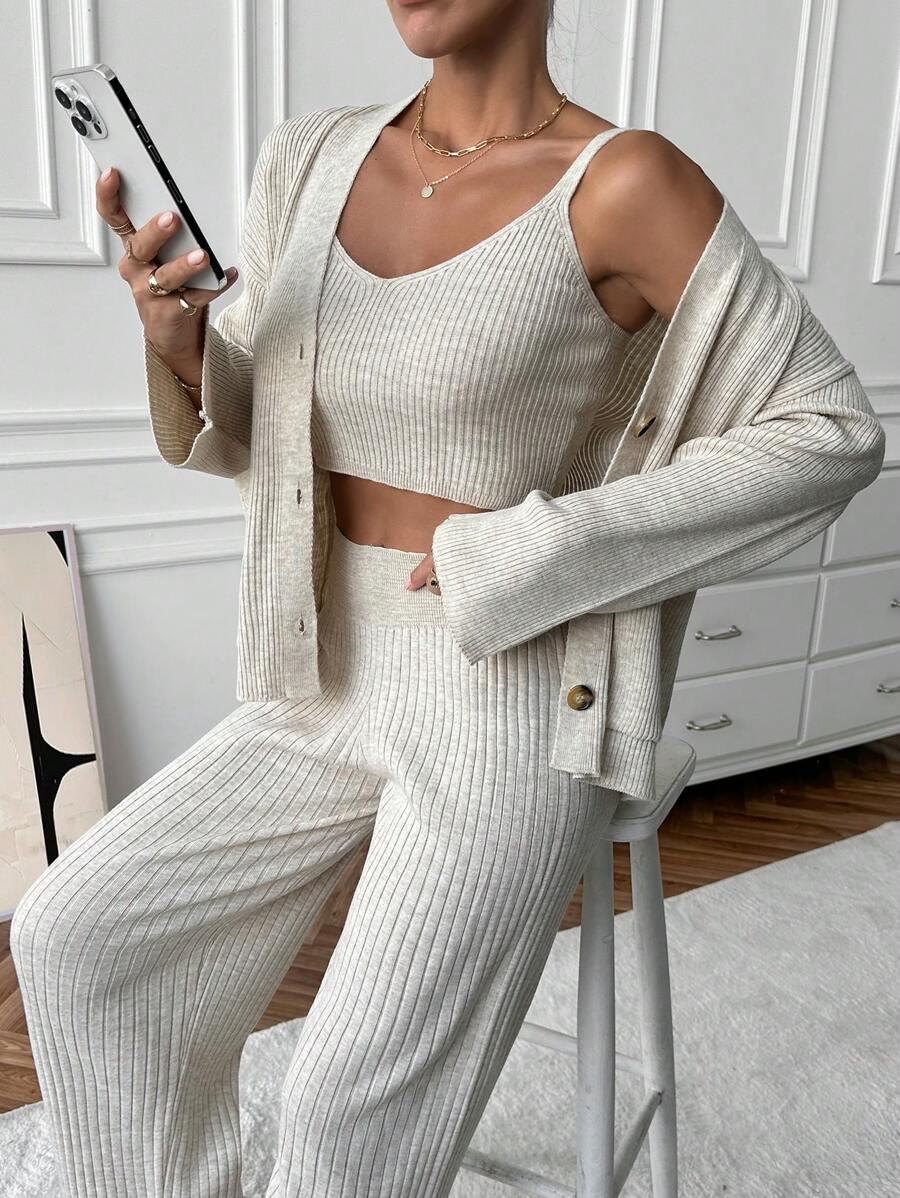 DZIANINOWY KOMPLET TOP SWETER SPODNIE