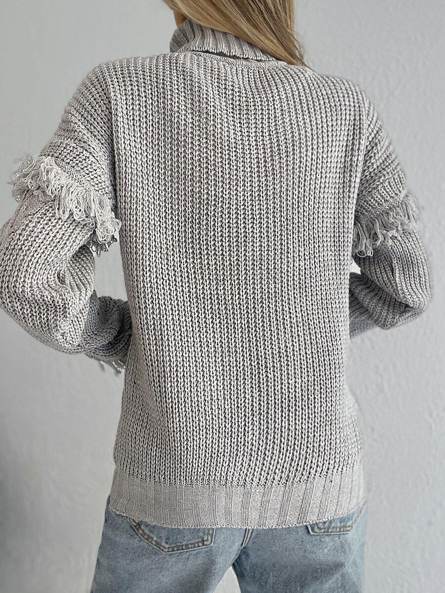 sweter golf frędzle splot ecru