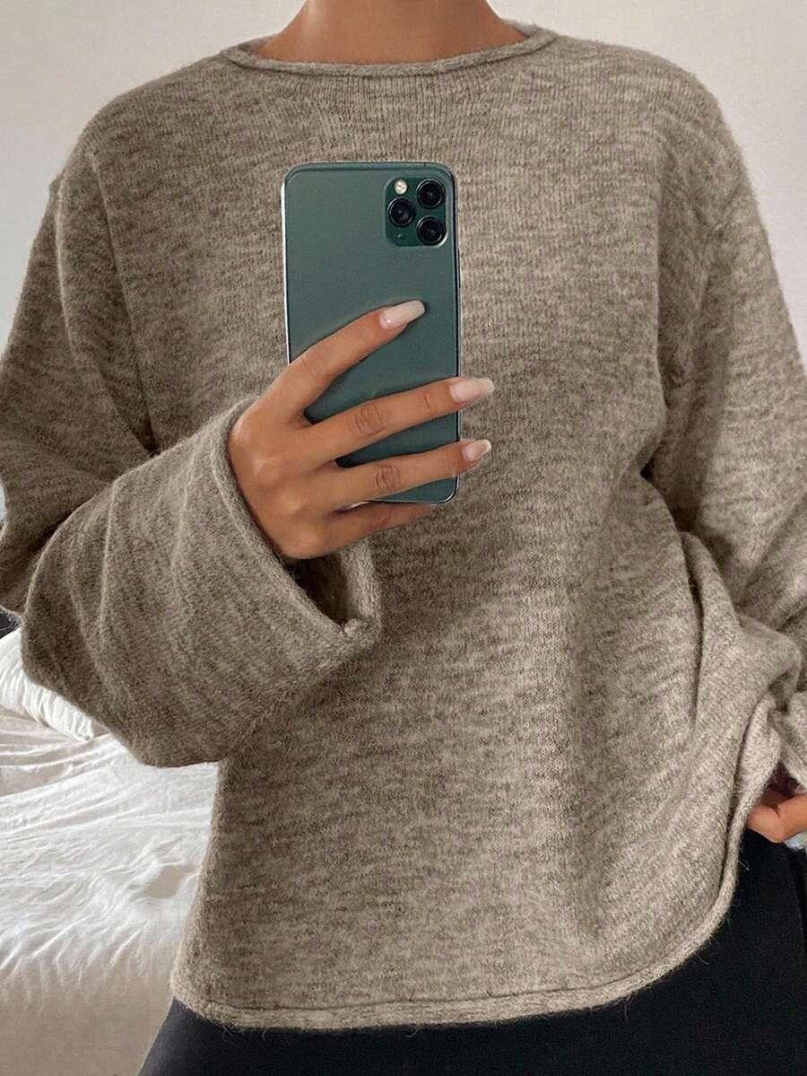 brązowy sweter długi rękaw