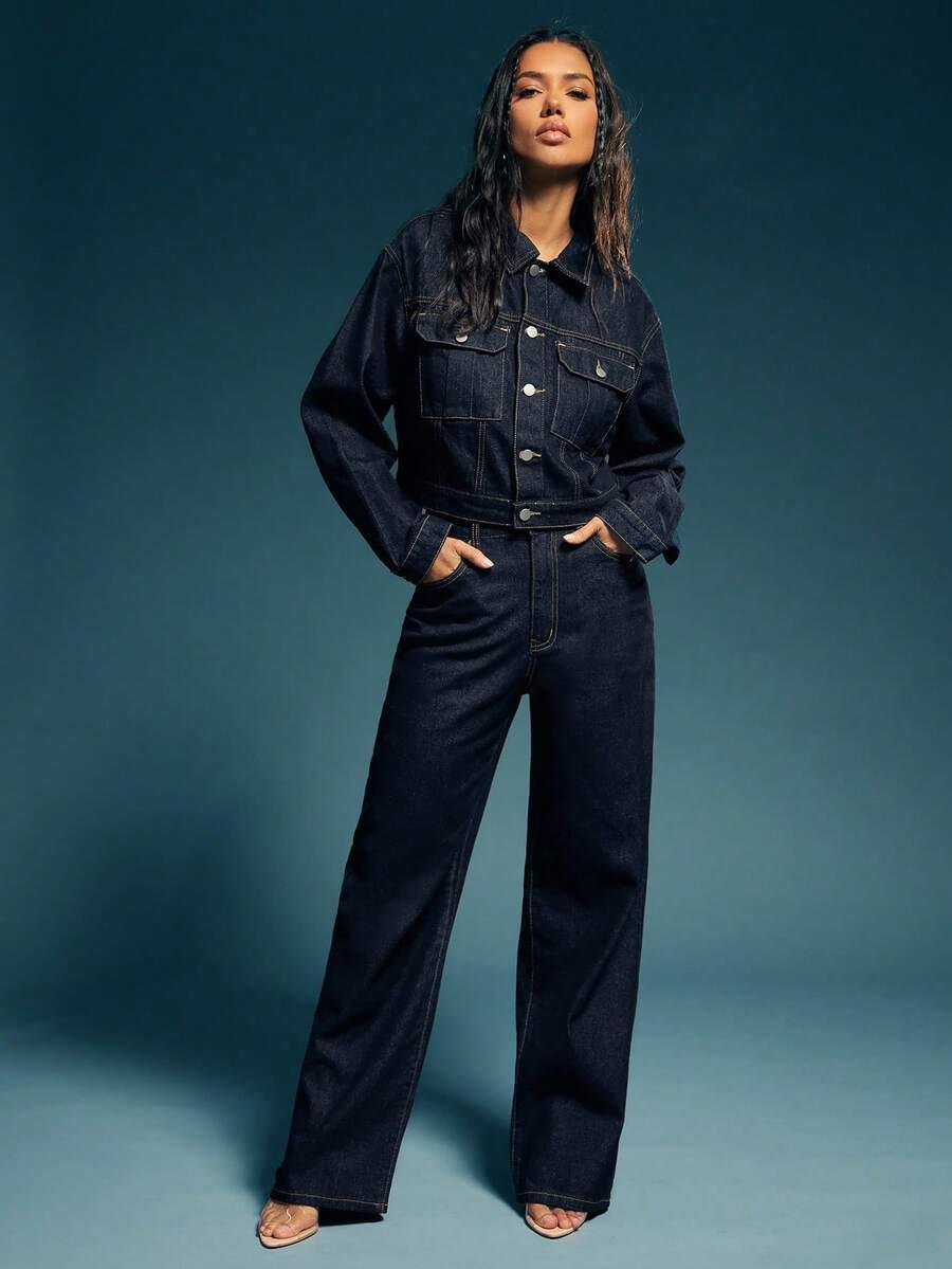 GRANATOWE SPODNIE JEANS