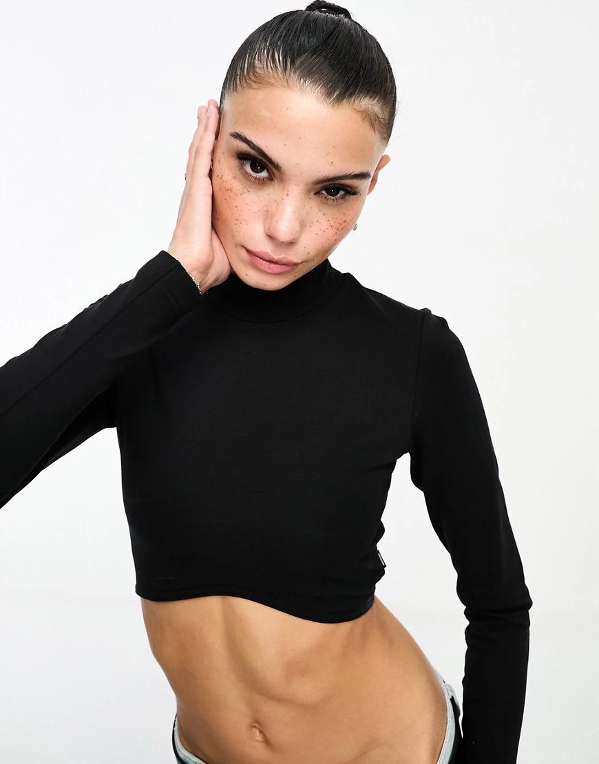 czarna bluzka crop top długi rękaw stójka