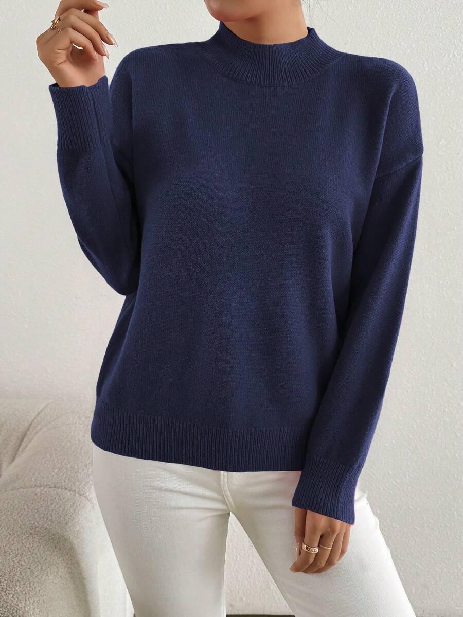 granatowy sweter długi rękaw