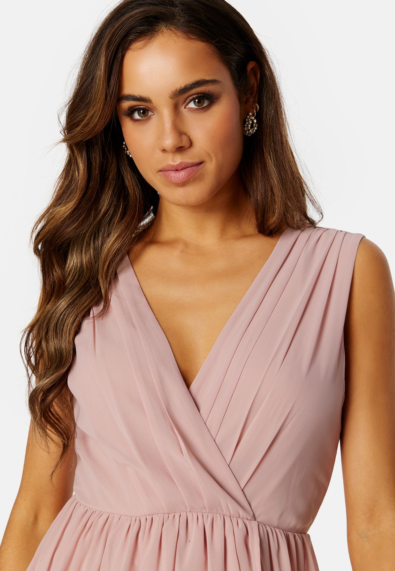 asymetryczna różowa sukienka bez rękawów marszczenia