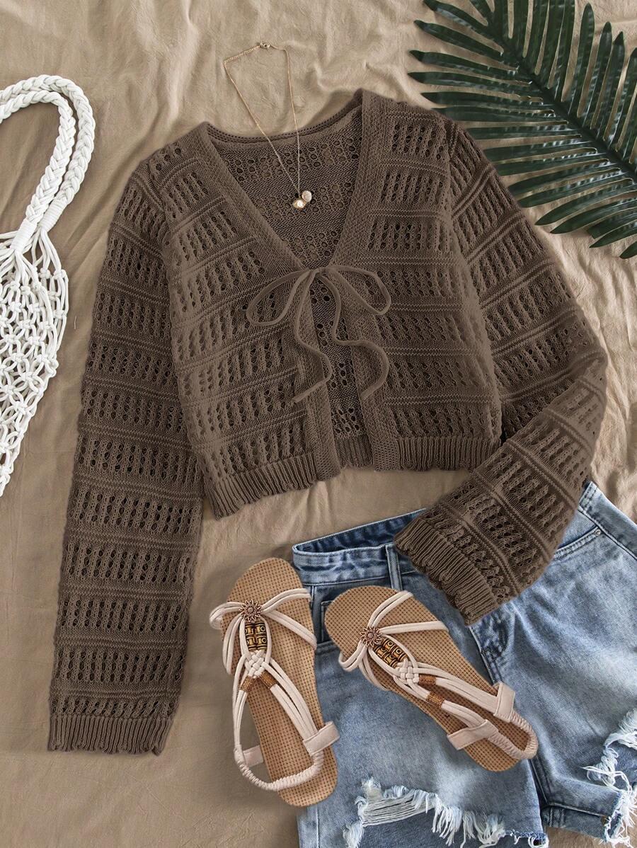 BRĄZOWY SWETER WIĄZANIE