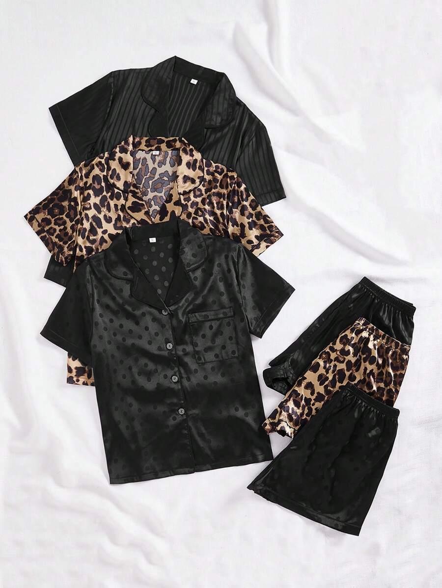 SATYNOWY KOMPLET PIŻAMA ANIMAL PRINT GROSZKI 2-PACK