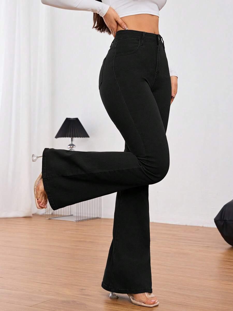 CZARNE SPODNIE JEANS DZWONY