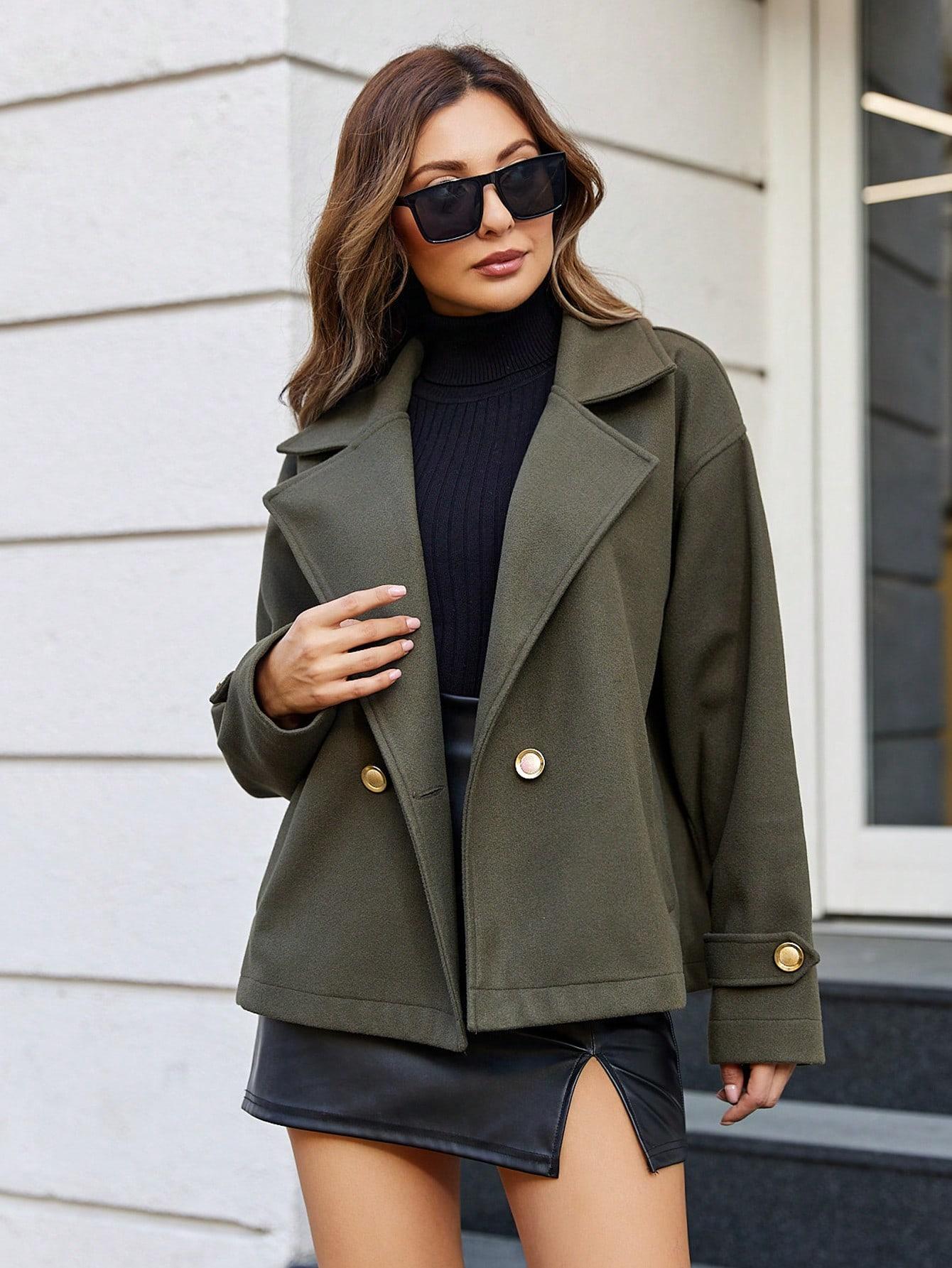 luźny płaszcz oversize krótki khaki kurtka jacket