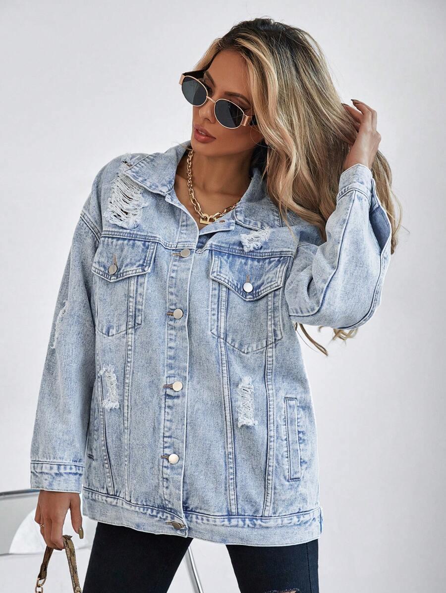 NIEBIESKA KURTKA JEANS PRZETARCIA