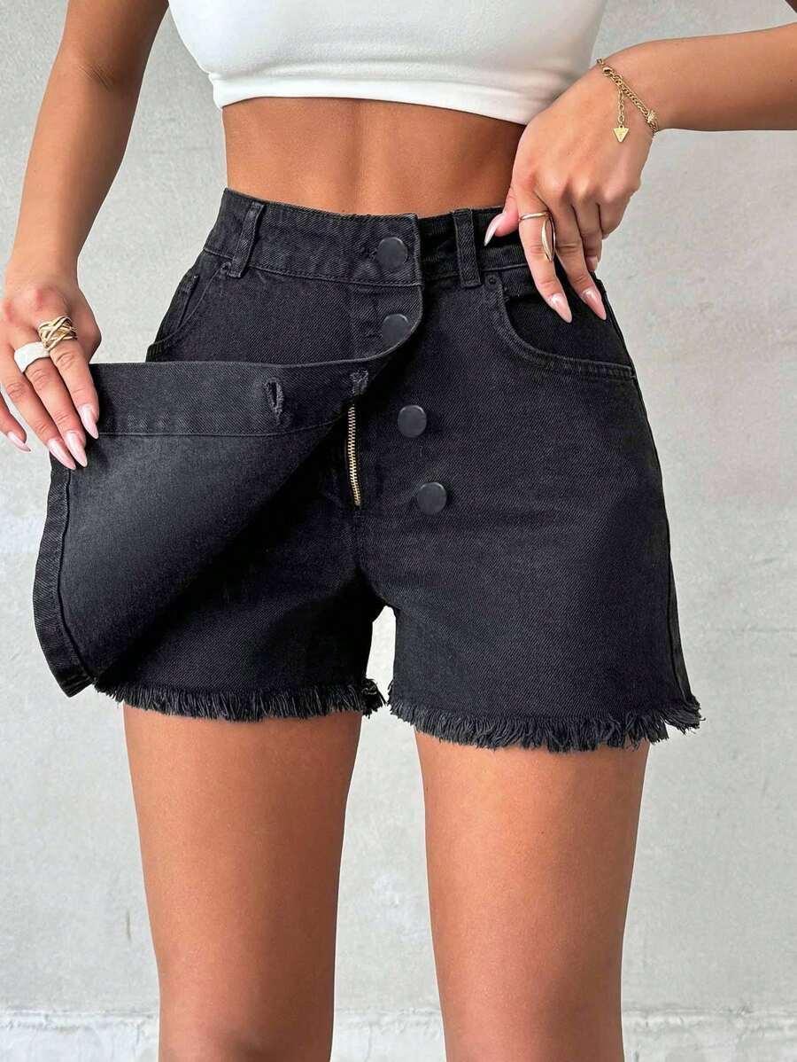czarne spódnico-spodenki jeans guziki zamek