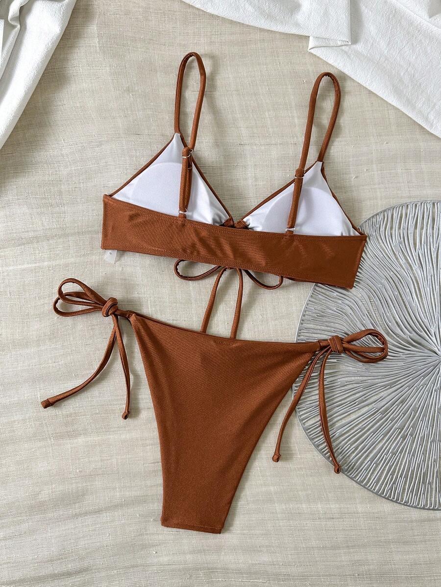 Brązowy komplet bikini wiązanie