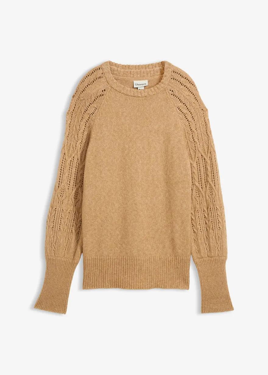 SWETER DAMSKI PLUS SIZE LUŹNY OKRĄGŁY DEKOLT WEŁNIANY DO BIODER