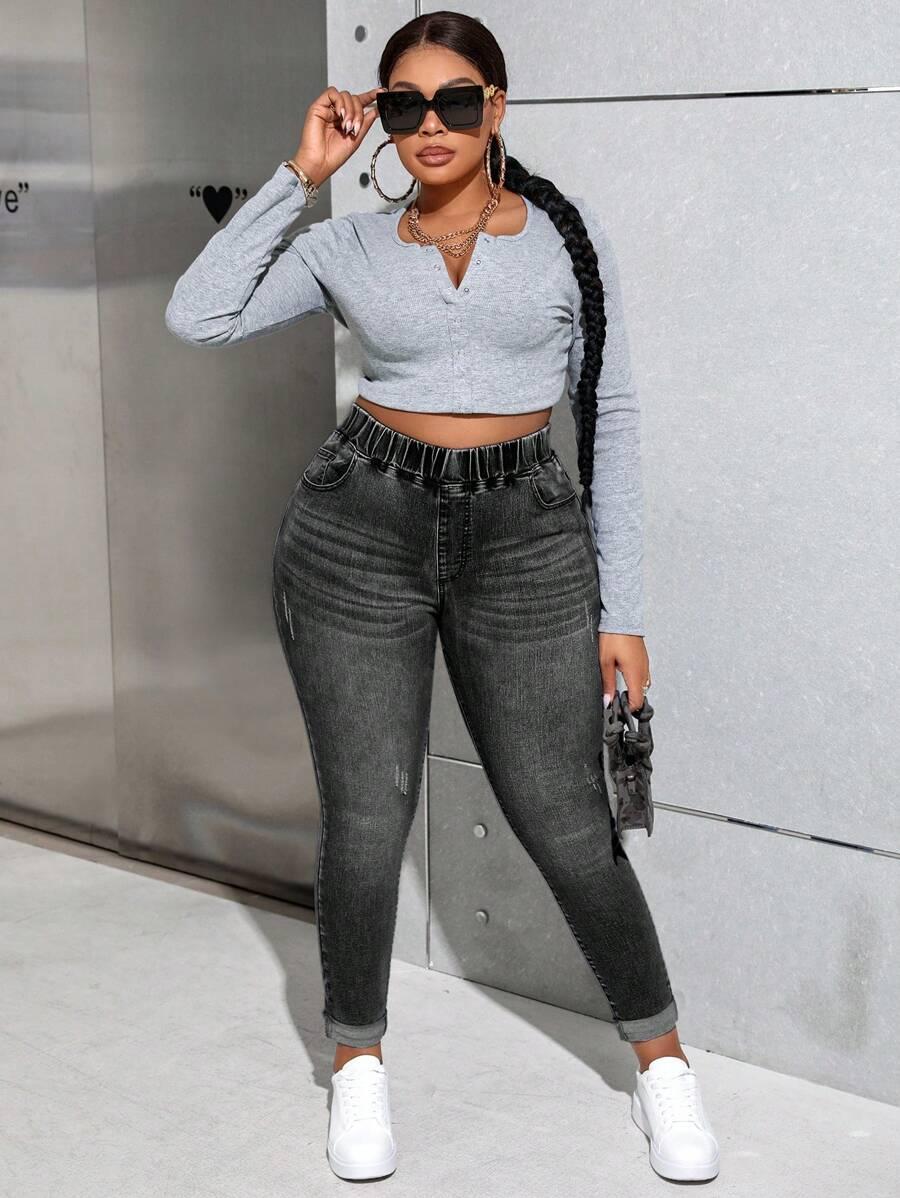 CZARNE SPODNIE JEANS NA GUMCE
