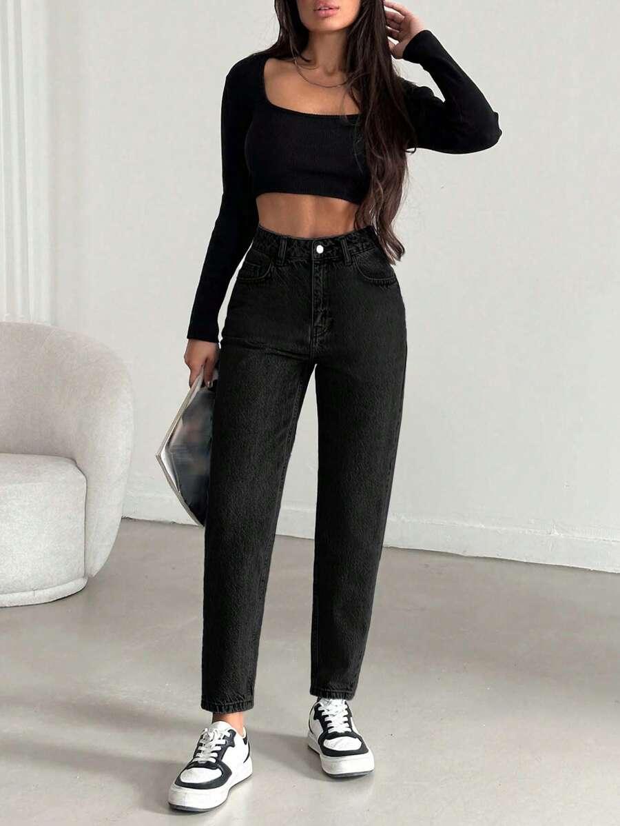 CZARNE SPODNIE JEANS