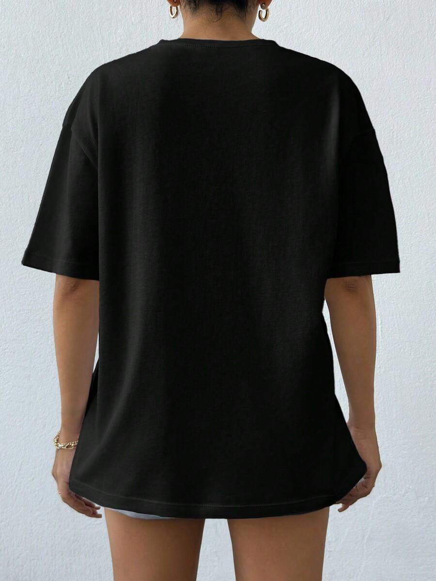 CZARNY T-SHIRT HAFT KWIAT