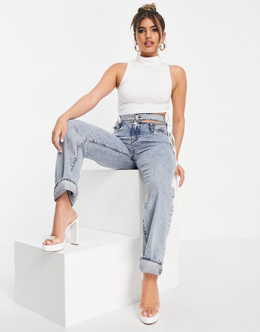 biały gładki CROP TOP MARSZCZENIE