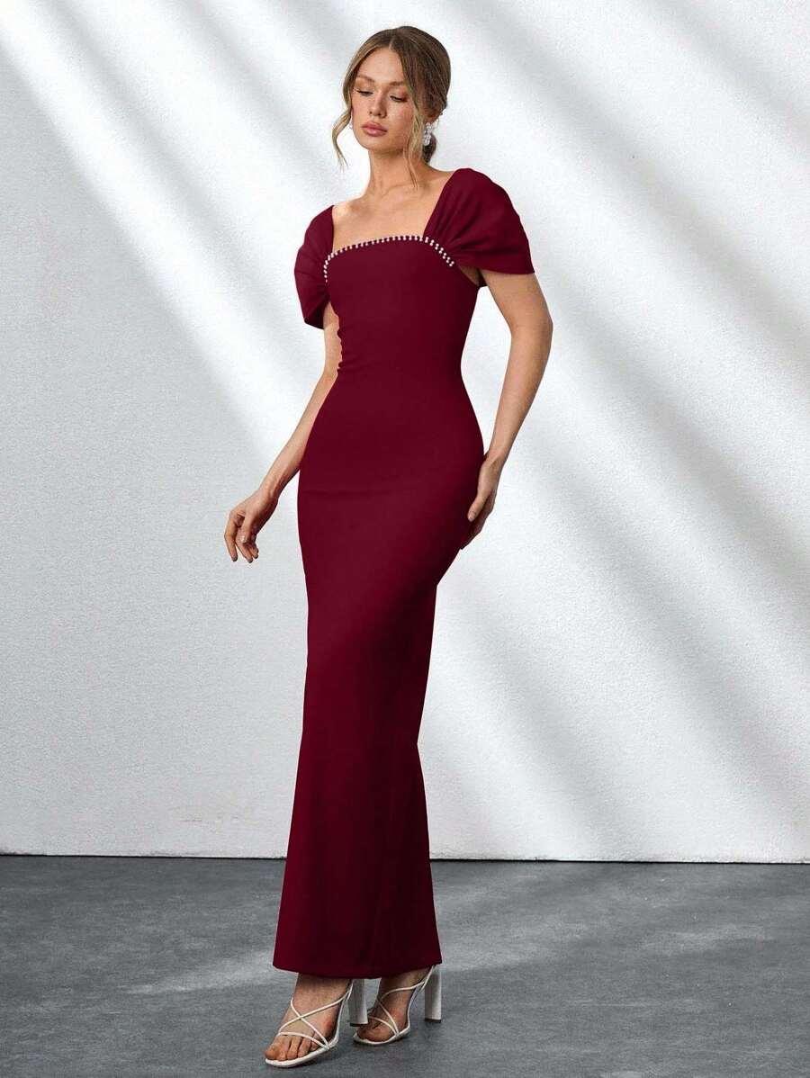 bordowa maxi sukienka