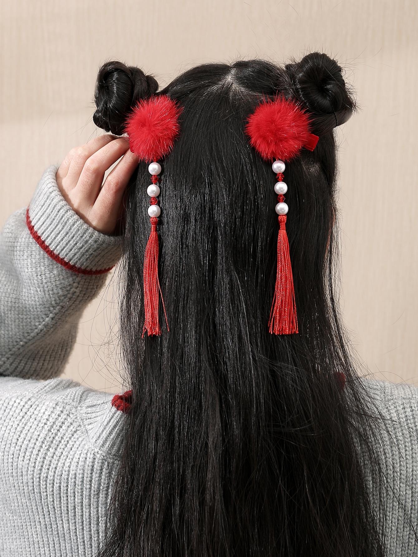 spinki do włosów pompon zdobienie 2-pack 