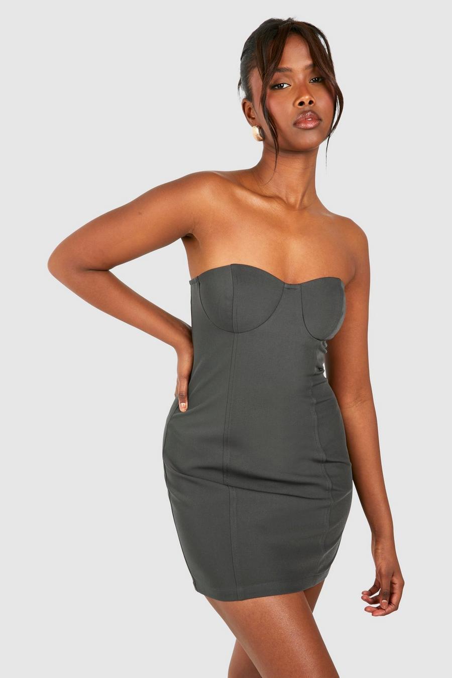 SZARA MINI SUKIENKA ODKRYTE RAMIONA BANDEAU