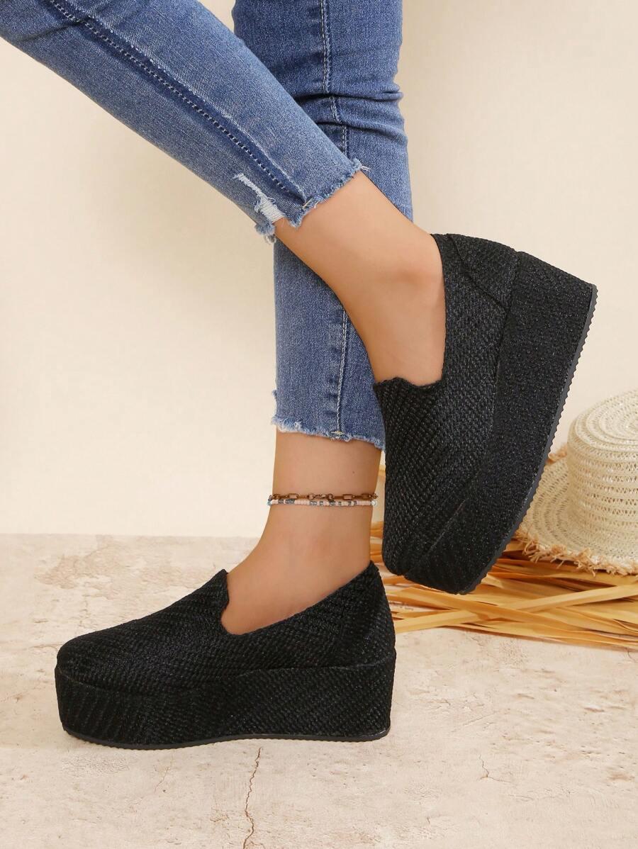CZARNE ESPADRYLE na Koturnie