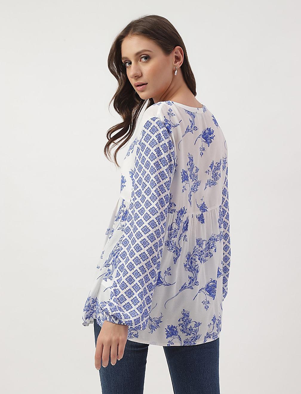 luźna bluzka guziki print T43-4547K-E4