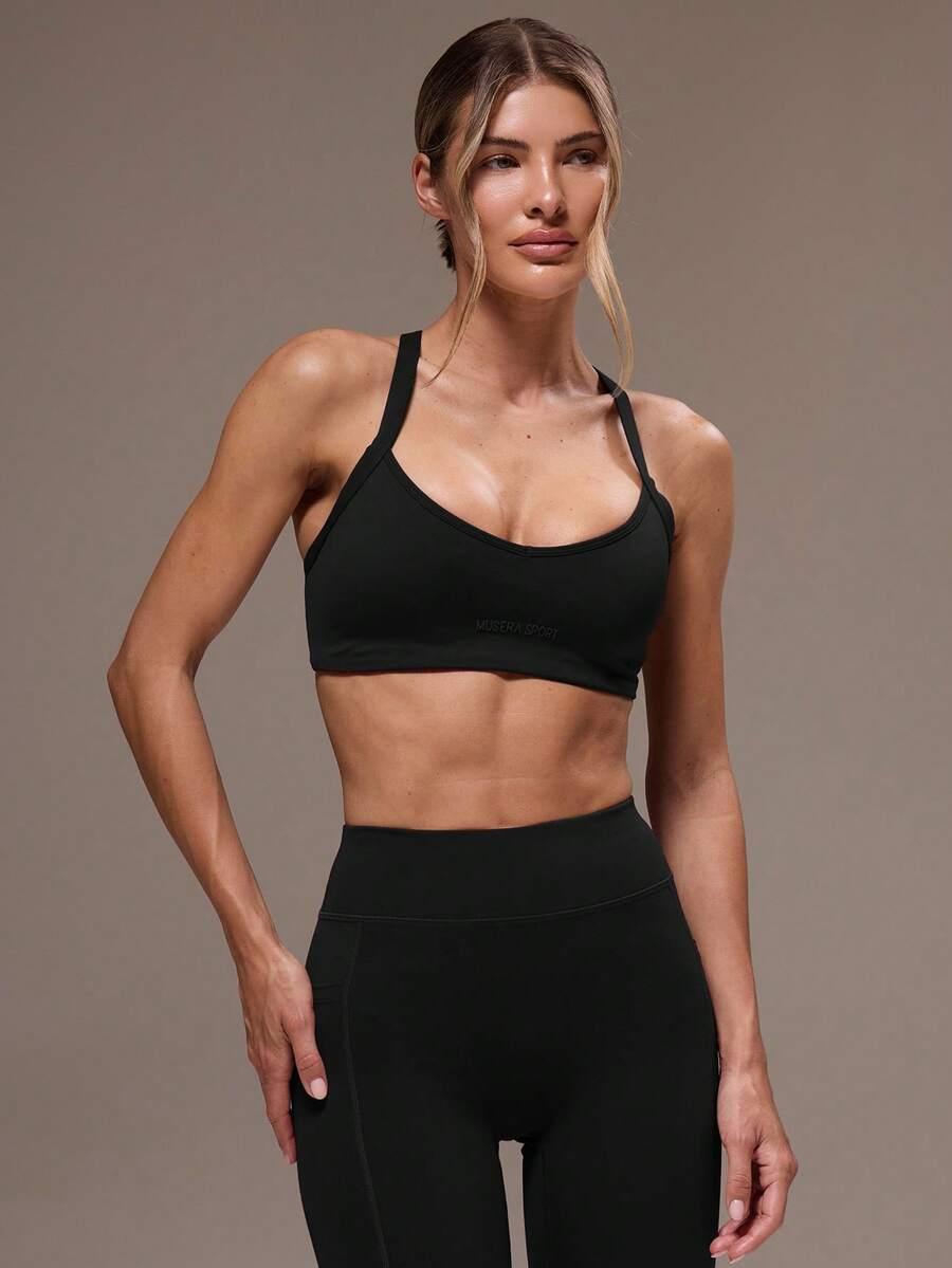 czarny top legginsy komplet