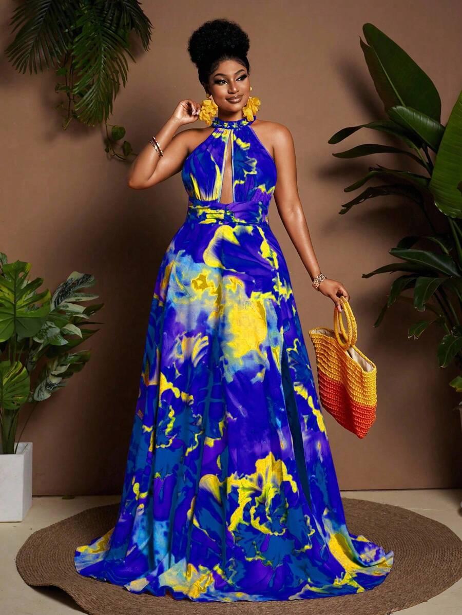 ELEGANCKA MAXI SUKIENKA Z STÓJKĄ 