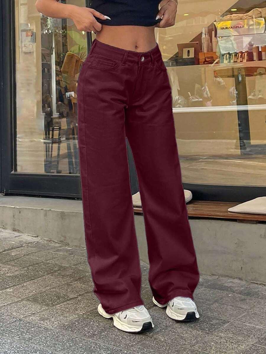 bordowe spodnie jeans