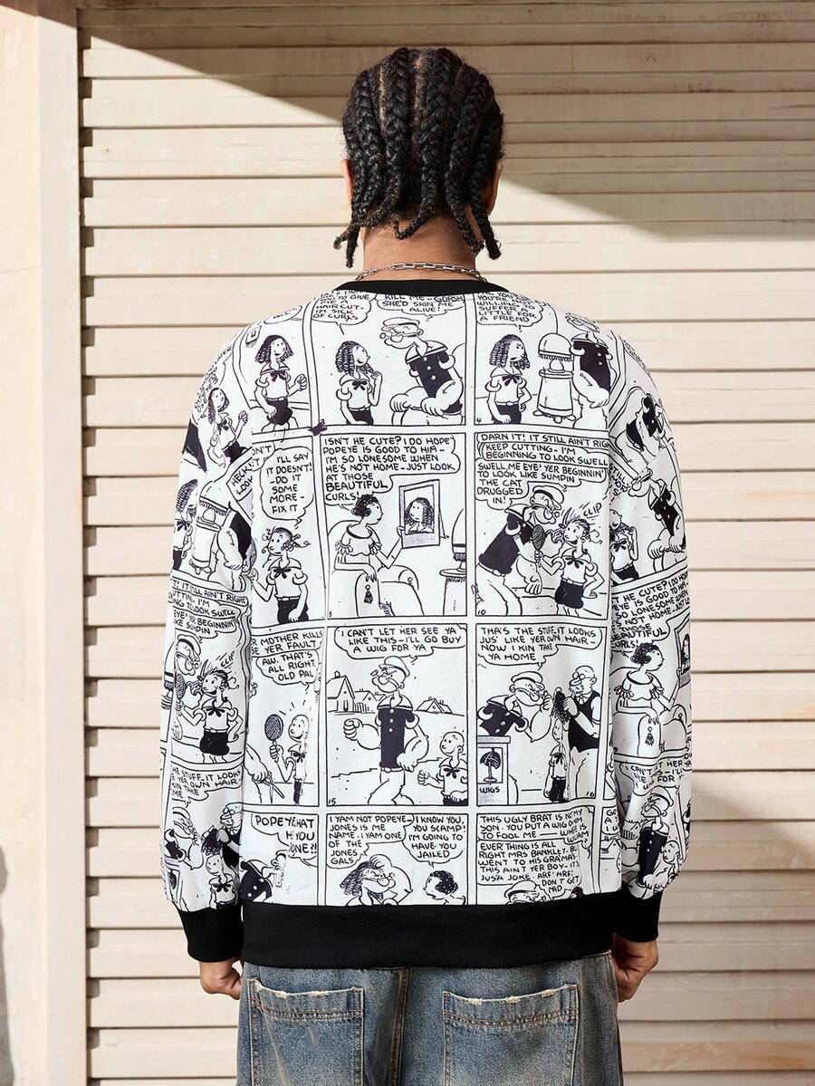 MĘSKA LUŹNA BLUZA Z NADRUKIEM W LITERY I KRESKÓWKĘ 